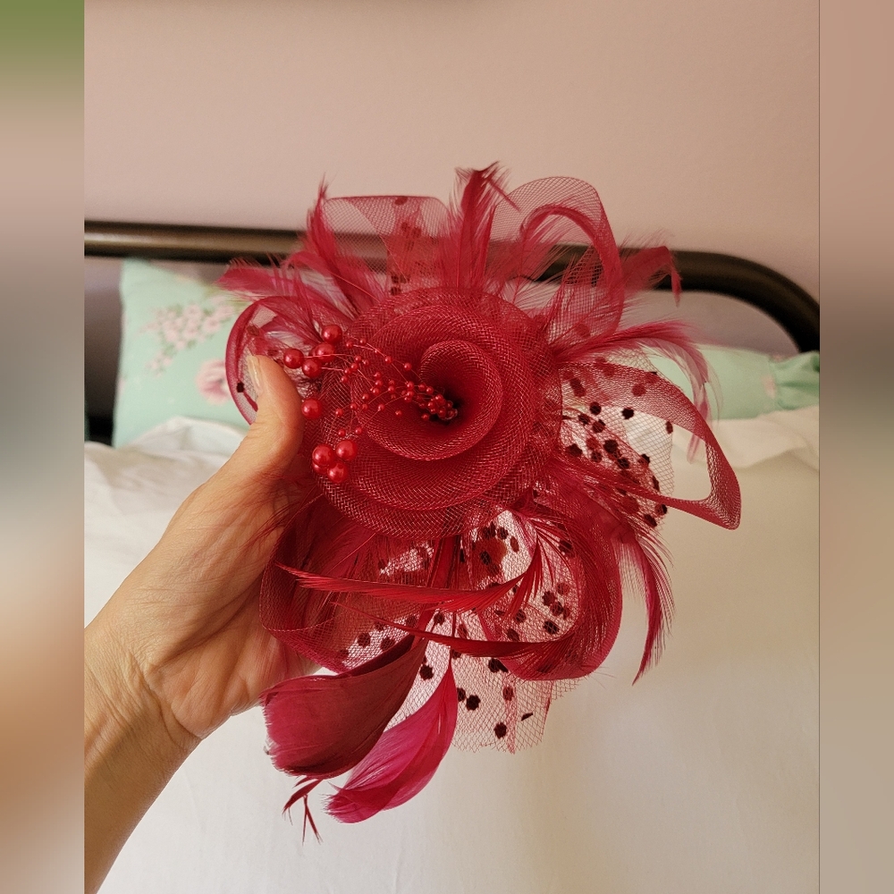 Red Feather Fascinator Clip And Headband